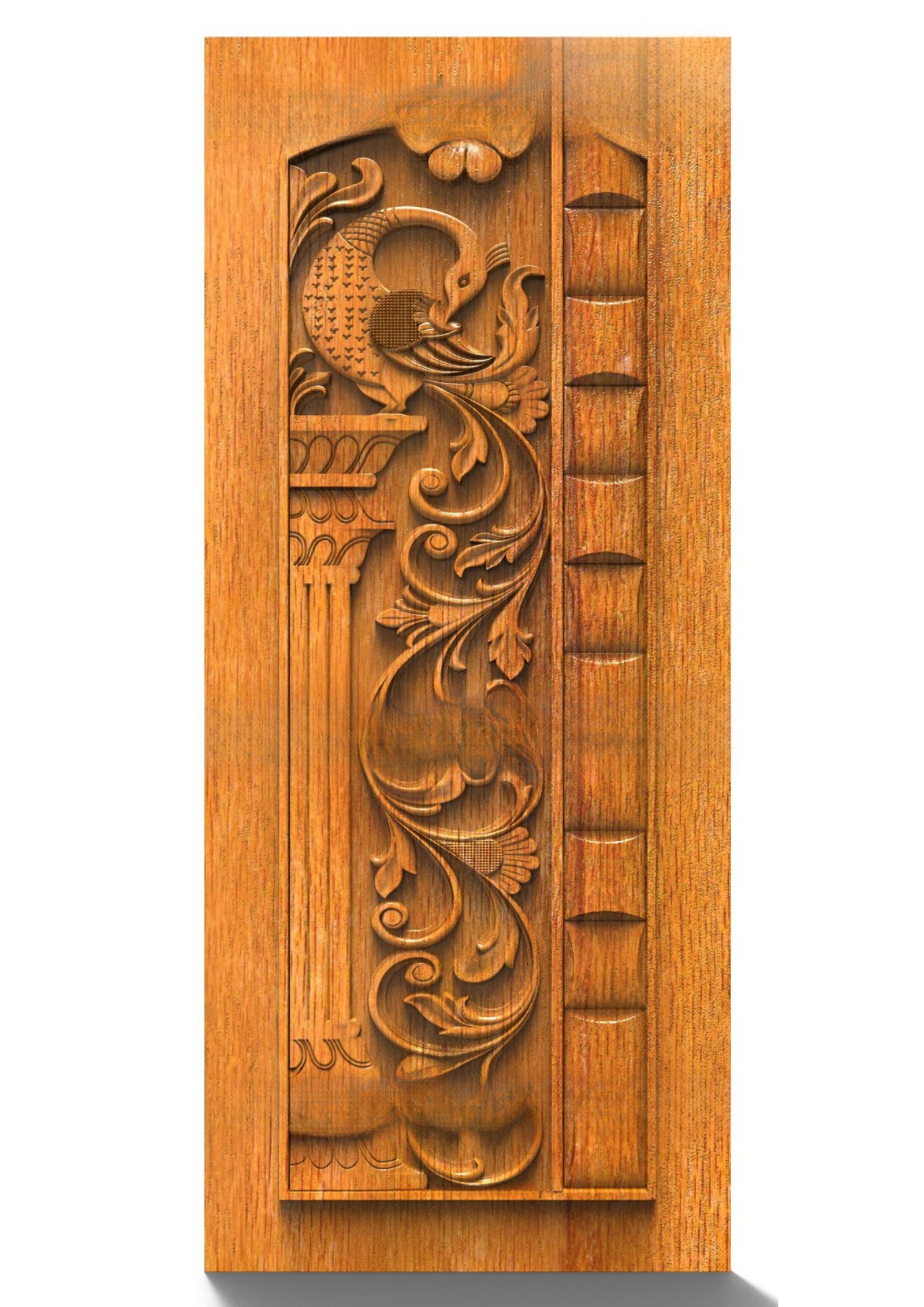 GSK NEW YEAR DOORS - PAGE-08 Peacock Elegance Floral Relief Carved Door 3D Model
